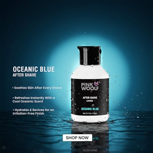 Image of Pink Woolf Shaving System for Men | Pre Shave Oil + After Shave Lotion | Smooth Shave & Post Shave Skin Comfort | Works with Safety & Cartridge Razors | OCEANIC BLUE