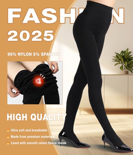 MERYLURE Winter Warm Fleece Lined Tights for Women, Opaque Thermal Pantyhose, High Waisted Control Top Leggings3