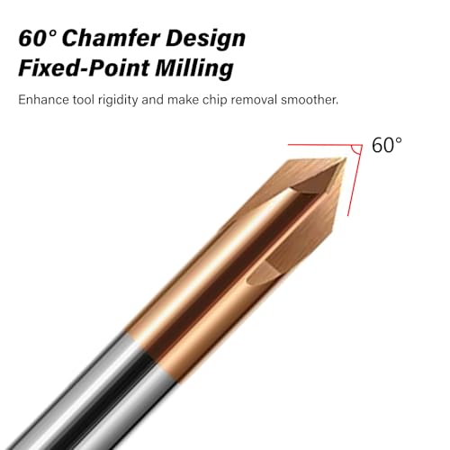 Image of 3 /8 inch Carbide Chamfer End Mill 60 Degree - V Groove, 4 Flutes TISIN Coating Mill Bits Sets for Alloy Steels, Hardened Steels