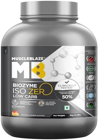 MuscleBlaze Biozyme Iso-Zero Whey Protein Isolate Powder, 2kg (4.4lbs)