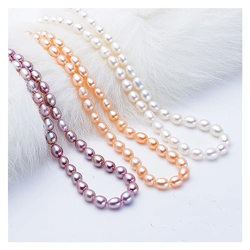 QTIPY Colares de pérola feminino em forma de arroz pérola s925 casamentos clássicos corrente de joia