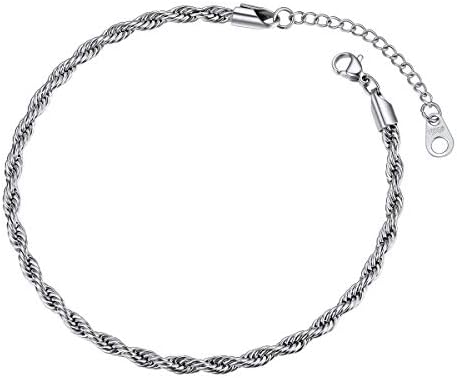 FOCALOOK Stainless Steel Anklet for Women Men Cuban/Figar/Wheat/Twist Rope/Mariner Chain Anklets Summer Beach Barefoot Jewellery(With Gift Box)