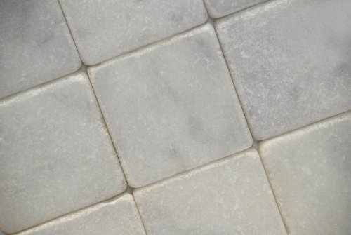 Tenedos Carrara Marble Italian White Bianco Carrera 4X4 Marble Tile Tumbled ( Package Of 9 Pieces Individual Tile) #TOP1