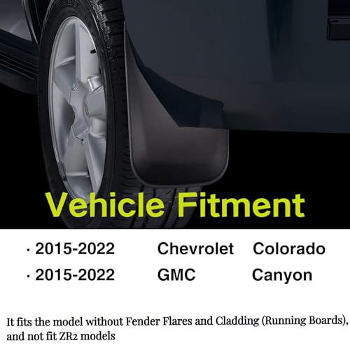 Image of Mud Flaps Compatible with GMC Canyon /Chevrolet Colorado 2015 2016 2017-2021 2022 (Without Flares) No-Drill Front & Rear 4PCS Mud Splash Guard Accessories