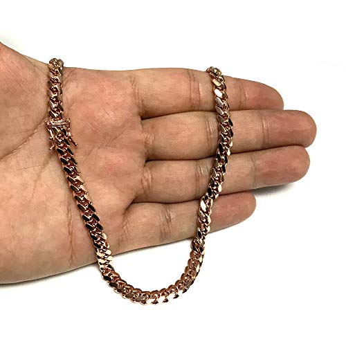 Jewelry Affairs 14K Rose Solid Real Gold Miami Cuban Link Chain Necklace, 6Mm, 26" #TOP2