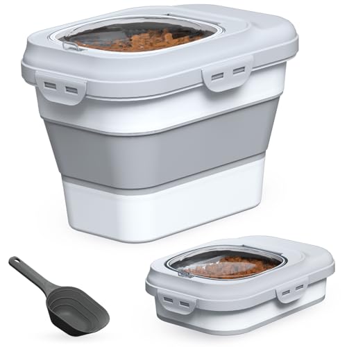 TIOVERY Dog Food Storage Container Small 10-13lbs Collapsible Dog Cat Food Containers with Airtight Clear Flip-top and Pet Food Scoop Pet Food Storage Container Bin for Dog Cat Bird Other Pets Grey