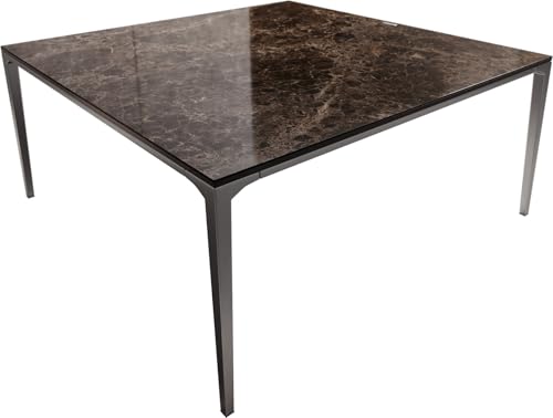 DELIFE Wohnzimmertisch Levente Keramik Emperador Extra Lucidato Dunkelbraun 85x85 cm Gestell Edelstahl Silber