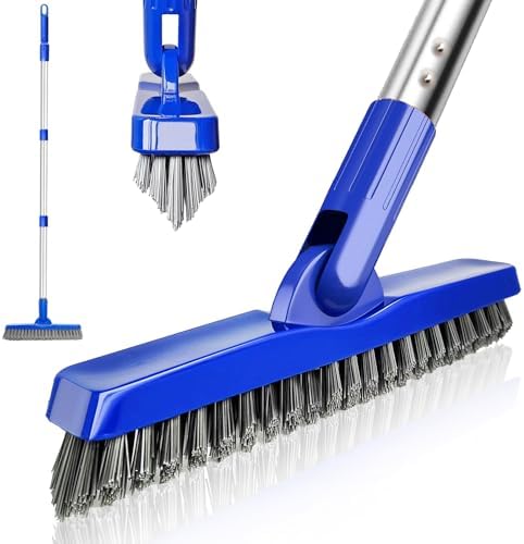 Grout Cleaner Brush - with 58" Stainless Steel Adjustable Handle,...