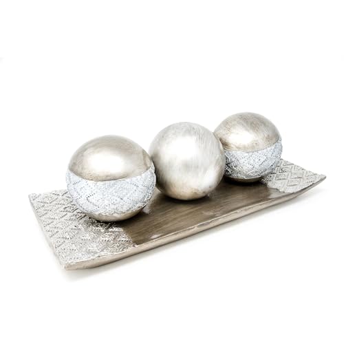 Elegante bandeja decorativa con adornos en plata, cuenco decorativo con bolas, juego para salón, rectangular, pesada calidad