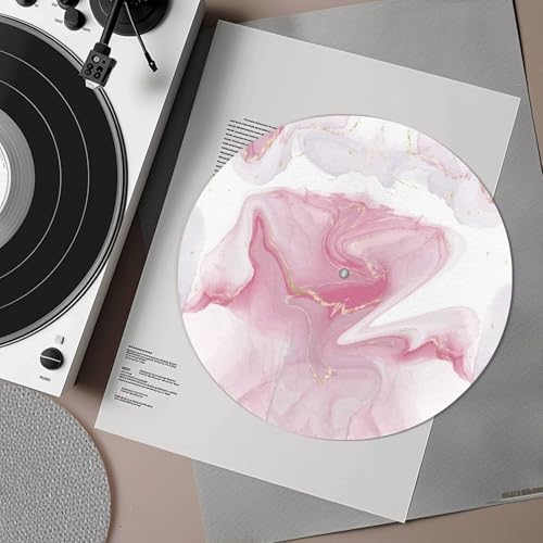Psesaysky Pink Marble Vinyl Record Mat Silicone Design Record Platter Slipmat Turntable Slipmat for Vinyl LP Record Players, Vinyl Accessories Fits all 12" Platter
