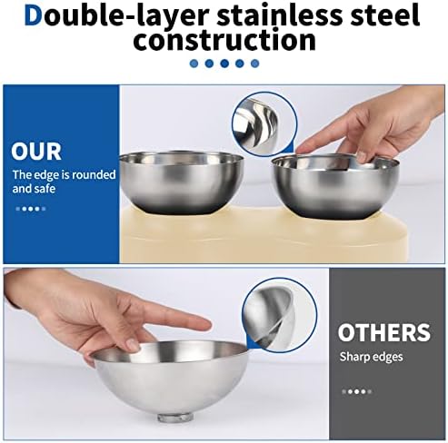 Tilted Elevated Dog Cat Feeding Bowls: Raised Cat Bowl with Stainless Steel Bowls for Water and Food, Suitable for Kitty and Puppy(Sand Color)