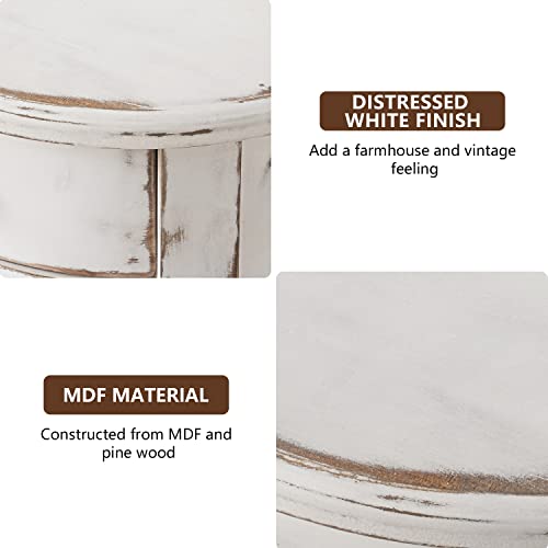COSIEST Tall End Table with Drawer, Round Nightstand with Storage Shelf, Industrial Telephone End Table for Living Room, Bedroom, Hall Way, Space Saving Beige - Thumbnail 6