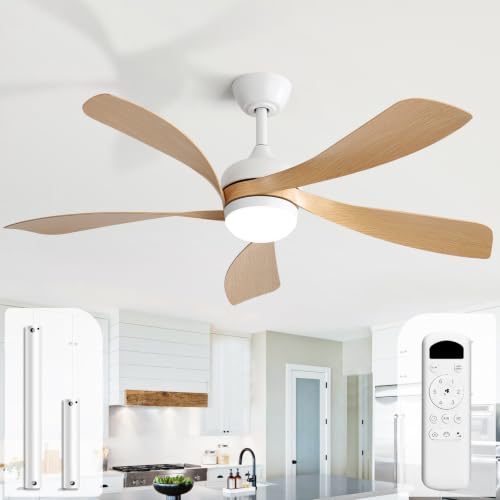 Sofucor 52 Inch Ceiling Fan with Light, Modern Ceiling Fan with Dimmable Memory LED - Quiet DC Motor, 6 Speeds 5000CFM, Timer, Reversible, for Living Room Bedroom, ETL, 5 Plastic+ABS Blades, Log Color