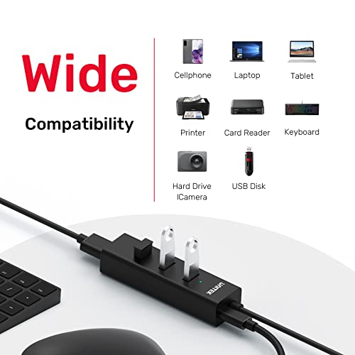 Unitek 4-Port Usb 3.0 Hub, 4 Ft Long Cable Usb Extension Multiple Port Splitter With Micro Usb Charging Port Compatible For Windows Pc, Laptop,Flash Drive,Wireless Mouse Keyboard 1.2 M - Black #TOP3