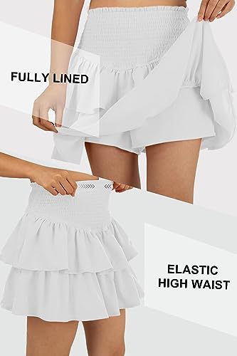 Women's High Waist Ruffle Mini Skirt Cute Tiered Short Skirt with Shorts Underneath3