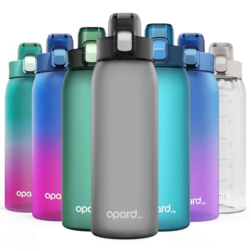Opard Zip 30oz Plastic Water Bottle Dishwasher Safe, Leakproof Flip-Top Lid, BPA Free Tritan, Wide Mouth Reusable Sports Water Bottle for Gym Hiking Commuting Outdoor Travel and School