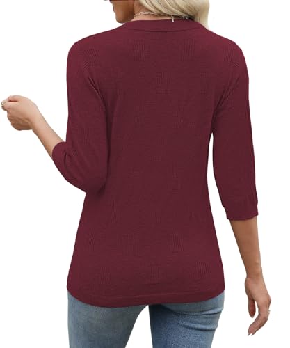 Image of Womens Sweaters 3 /4 Sleeve Tops V Neck Shirts Loose Casual Tunic Blouses