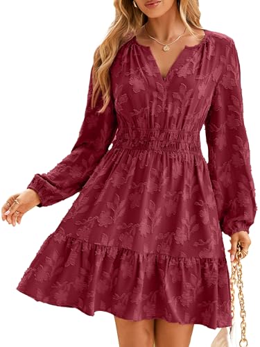 Image of BerryGo Womens Long Sleeve Mini Dress Casual A Line Flowy Loose Vacation Party Babydoll Fall Short Dresses with Pocket
