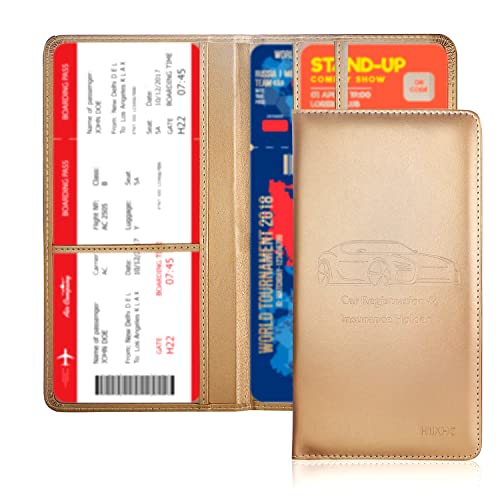 Car Registration and Insurance Card Holder - Leather Vehicle Glove Box Automobile Documents Paperwork Wallet Case Organizer for ID, Driver's License, Key Contact Information Cards -  HIIXHC