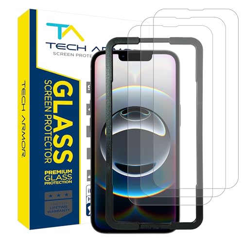 Tech Armor for Apple iPhone 16E Screen Protector, iPhone 14, 13 and 13 Pro Tempered Glass 6.1 Inch - Ballistic, Case Friendly, Easy Install, Sensor Protection, HD, 9H Hardness - 3 Pack
