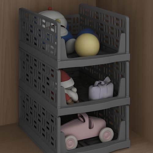 Image of Foldable Drawer Organizer with Stackable Storage Boxes for Wardrobe & Cupboard | Multipurpose Space Saving Storage Bins for Clothes, Toys, Books & Daily Essentials, Grey (Pack of 3)