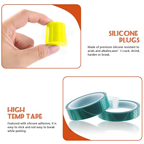 Tanstic 170Pcs Silicone Rubber Tapered Plug And High Temperature Pet Tape Assortment Kit, Masking System Kit  For Powder Coating, Painting, Anodizing #TOP2