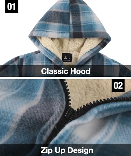 Image of GEEK LIGHTING Boys Flannel Jacket Sherpa Lined Hoodies Zip Up Fleece Plaid Shirt Jackets Winter Outdoor Coat Warm