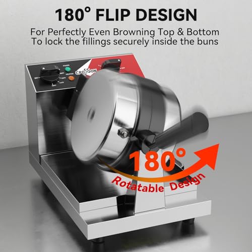 CROSSON Ice Cream UFO Burger Maker, Commercial Electric Rotary Burger Waffle Maker Sandwich Machine Rotating 180°Non-Stick Plate Machine/Adjustable Temp and Timer for Restaurant Bakeries 120V/1300W by crosson - Used condition - Image 4