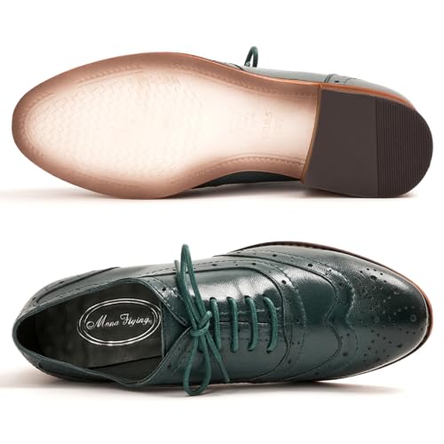 Image of Mona flying Womens Leather Wingtip Oxfords Brogue Shoes Lace-up Flats