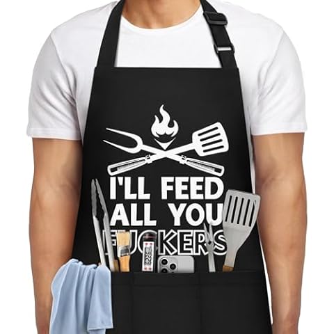 NLUS Funny Aprons for Men, Men’s Funny Chef Cooking Grilling BBQ Apron with 3 Pockets, Father's Day Birthday Gifts for Dad Husband Boyfriend Cover