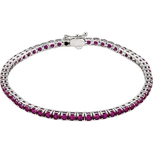 Solid 14K White Gold Lab-Grown Ruby Tennis Bracelet Line Bracelet 7.25" (Width = 3Mm) #TOP26