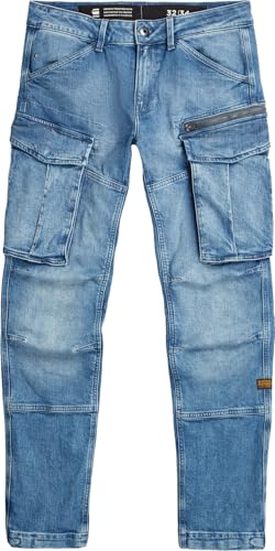 G-STAR Raw - Mens Rovic Zip 3D Regular Tapered Denim Jeans, Color Antique Faded Uniform Blue, Size: 33W x 34L4