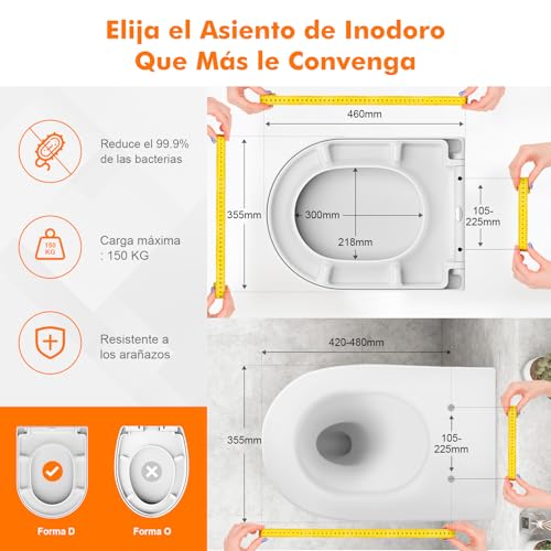 Miniatura 3 de Grifema Tapa Wc Universal Premium - Uf Resin, Efecto Cerámico, Antibacteriana, No Amarillea - Cierre Suave Silencioso - Liberación Rápida - Fácil Montaje - Tapa Inodoro Forma D Exclusivo En Amazon