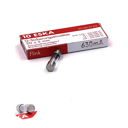 10 fusibili rapidi (F) in vetro 630 mA / 250 V AC 5 x 20 mm