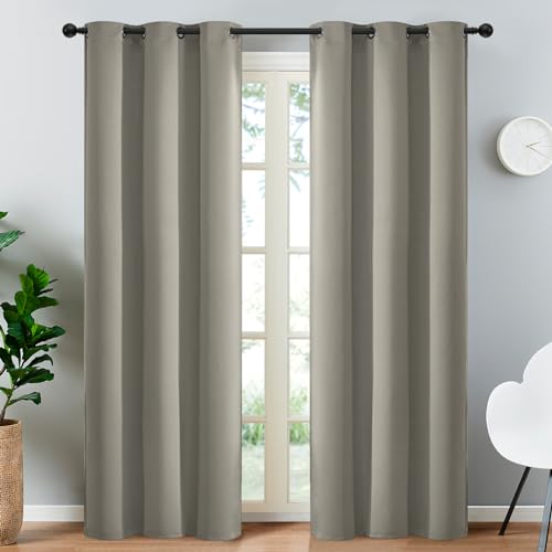 Yakamok Premium Room Darkening Thermal Insulated Curtains for Bedroom/Living Room - Classic Grommet Top (2 Panels, Taupe, 38 Inch by 84 Inch)