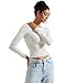 SUUKSESS Women Backless Going Out Tops Double Lined Open Back Basic Long Sleeve T Shirts (Pulka Dots White, XS)