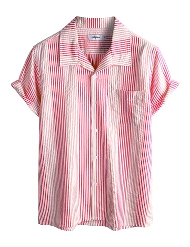 VATPAVE Mens Casual Striped Shirts Short Sleeve Button Down Summer Shirts Regular Fit Beach Shirts with Pocket