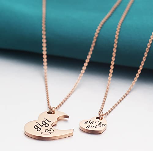 Ankiyabe Gigi & Gigi's Heart Necklace Set Grandma & Me Gift (Rose Gold)