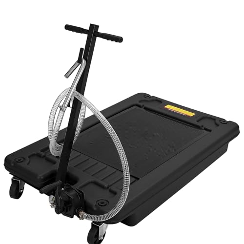 ‌18 gal Low Profile Oil Drain Pan, Heavy Duty Mobile Oil Changing Pan with Hand Pump, 8 ft Hose & Quick Drain Valve, Leak-Proof Design for Truck Car Motorcycle, RVs, SUVs, Buses, Garage Workshop Use