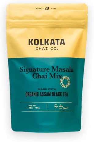 Kolkata Chai Signature Masala Chai mix, 100% Organic Black Tea, Makes 20 cups, Premium loose leaf tea and spice blend, All Natural, 4.23 oz