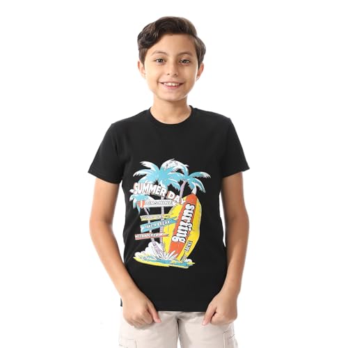 Andora Basic Round Neck Short Sleeves T-Shirt For Boys-Black, 6 Years