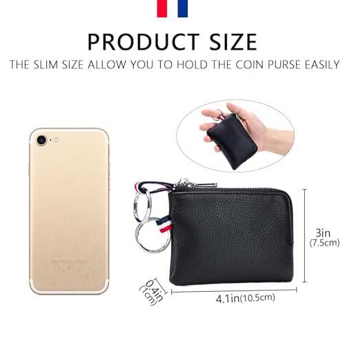 imeetu Leather Coin Purse Wallet, Mini Dual Keyrings Change Pouch Card Holder for Men Women (Black, standard) - Thumbnail 5