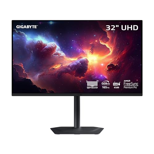 GIGABYTE - MO32U - 32' QD-OLED Gaming Monitor - UHD 3840x2160-165Hz - 0.03ms GTG - AMD FreeSync Premium Pro - Type C KVM - HDMI, DP - Height Adjustable - Black