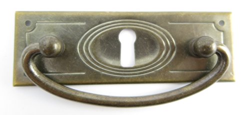 Preisvergleich Produktbild Beschlag Messing Griffbeschlag Schrankgriff Schrank Schublade Schranktür Messing waagerecht mit Griff Sekretär brüniert Jugendstil Gründerzeit
