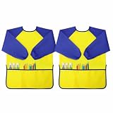 Yeunmu 2 Pack Smocks for Kids, Waterproof Toddlers Painting Smock with 3 Pockets, Long Sleeve Artist Painting Apron for Kids Art Activities