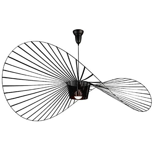 Suspension Vintage Salon Suspension Lampe Lustre Simple Creative (Hauteur De La Lumière Réglable), Conception De Chapeau De Paille En Métal De Couleur Bois E27 Max 40W 100CM [Classe Énergétique A +]