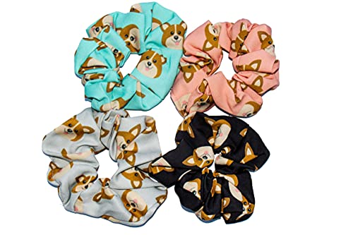 Happie Hare Scrunchies - Cotton Rounds Elastic Hair Bands - Scrunchy Hair Ties - Girls Hair Accessories - Gifts For Women (4 Pack, Mix Colors, Corgi) #TOP7