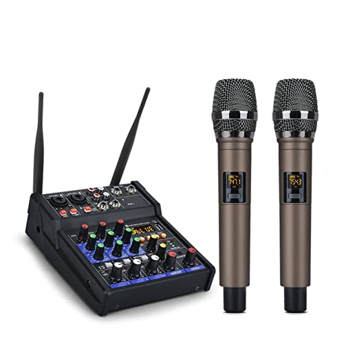 Mezcla de audio con UHF Micrófono inalámbrico de 4 canales consola de mezcladora estéreo Bluetooth USB por DJ Karaoke ordenador personal Registro