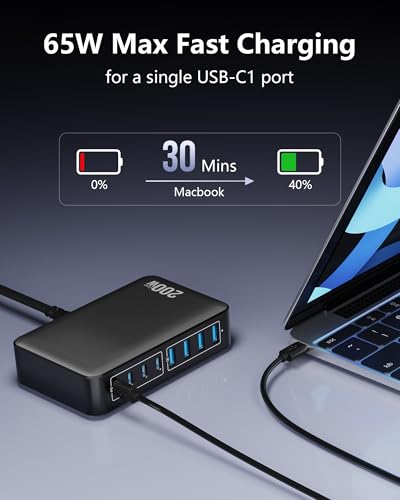 Image of 200W USB C Charger Block, 8-Port USB C Charging Station GaN III PD 65W Laptop Fast Charger Adapter for MacBook Pro /Air /Neo, DELL, iPad Pro /Air /Mini, iPhone 17 /16 /15 /14 /13 /12 /11, Samsung and More