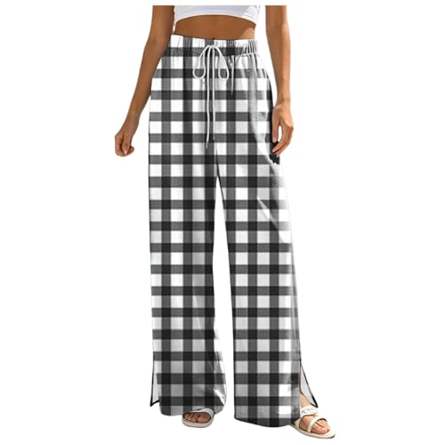 Image of Women Casual Floral Print Loose Wide Leg Pants with Split Sides At The Bottom of The Legs (M) Black